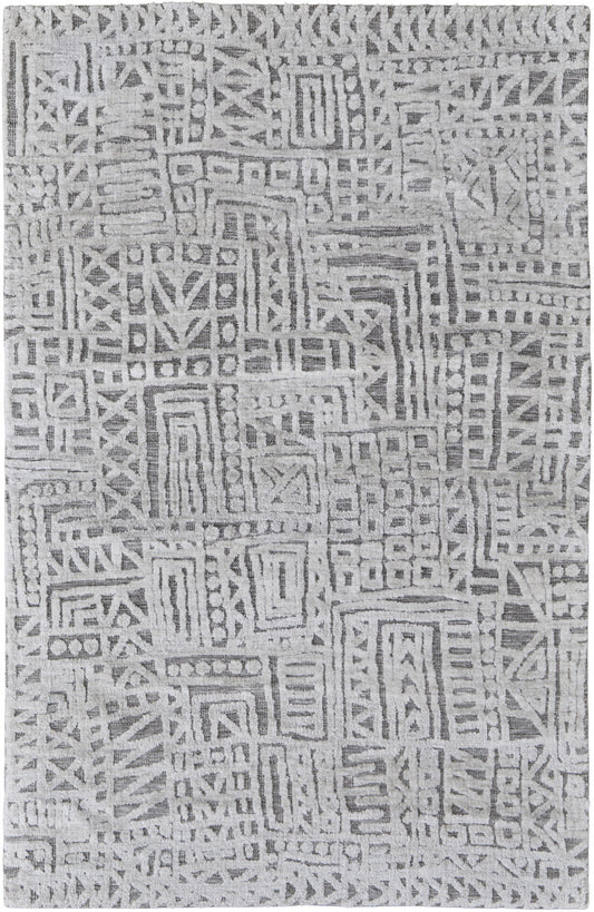 10' X 13' Gray And Silver Geometric Stain Resistant Area Rug-1