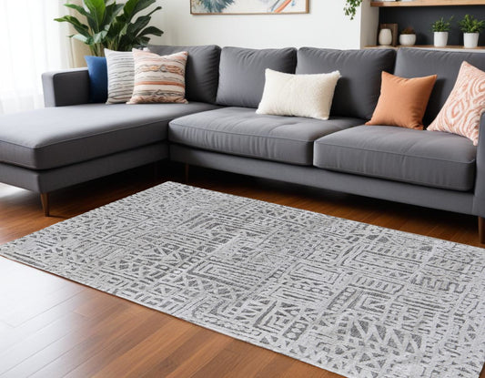 10' X 13' Gray And Silver Geometric Stain Resistant Area Rug-0